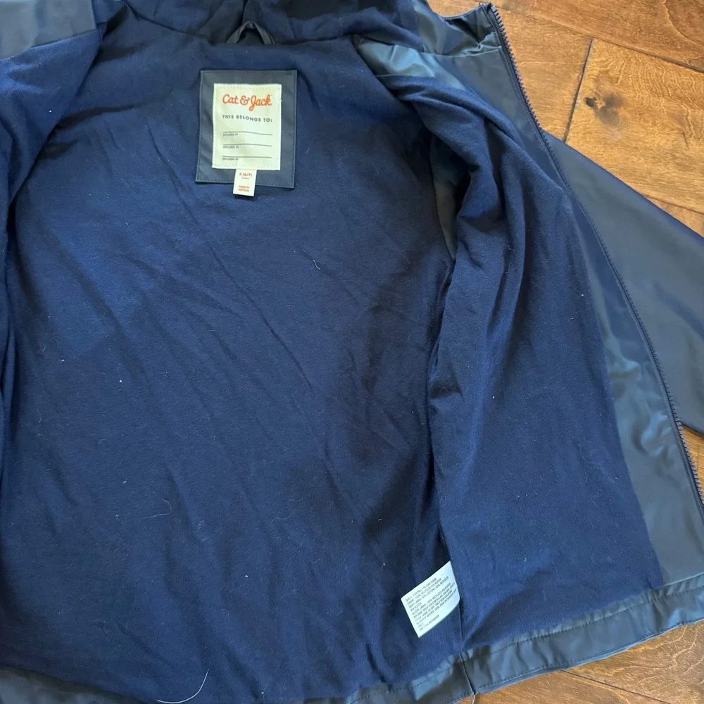 Cat & Jack Boys Navy Blue Hooded Rain Jacket Reflective Size S 6/7 NWT